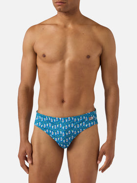 Cayo navy swim briefs with cocktail all-over print