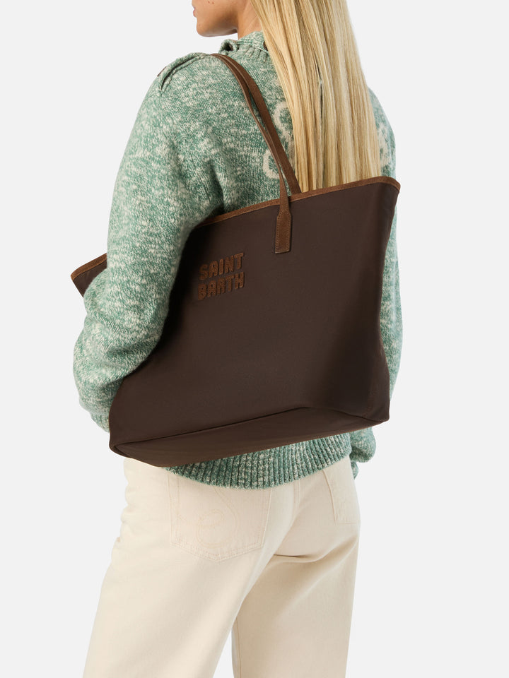 Brown Large City waxed bag with logo embroidery
