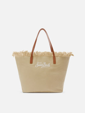 Beige regular City canvas bag with fringes