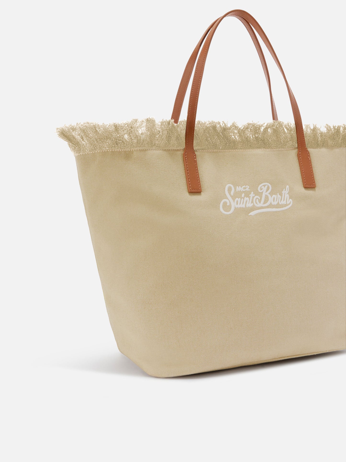 Beige regular City canvas bag with fringes