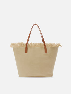 Beige regular City canvas bag with fringes
