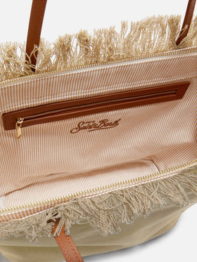 Beige regular City canvas bag with fringes