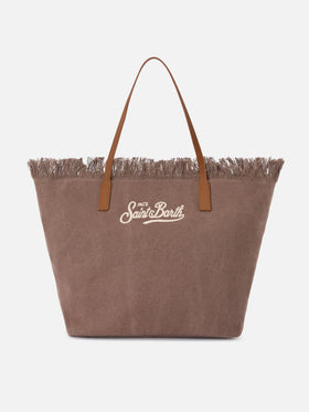 Brown regular City canvas bag with fringes