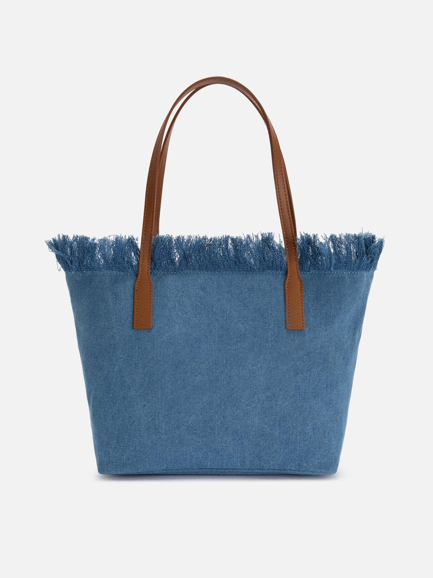 Medium City shopper bag in denim fabric with fringes