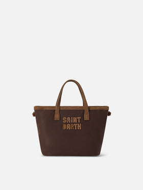 Braune gewachste Mini City Tasche mit Logostickerei 