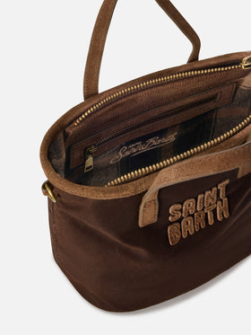 Braune gewachste Mini City Tasche mit Logostickerei 