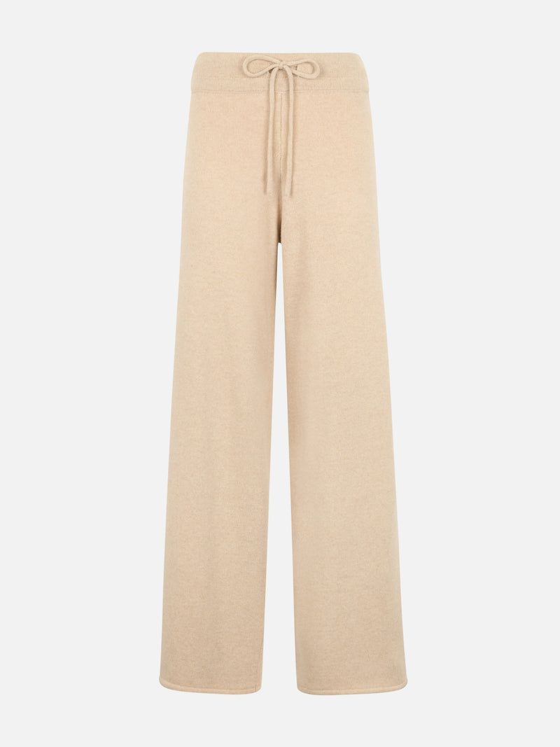 Pantaloni da donna beige in maglia Cambon