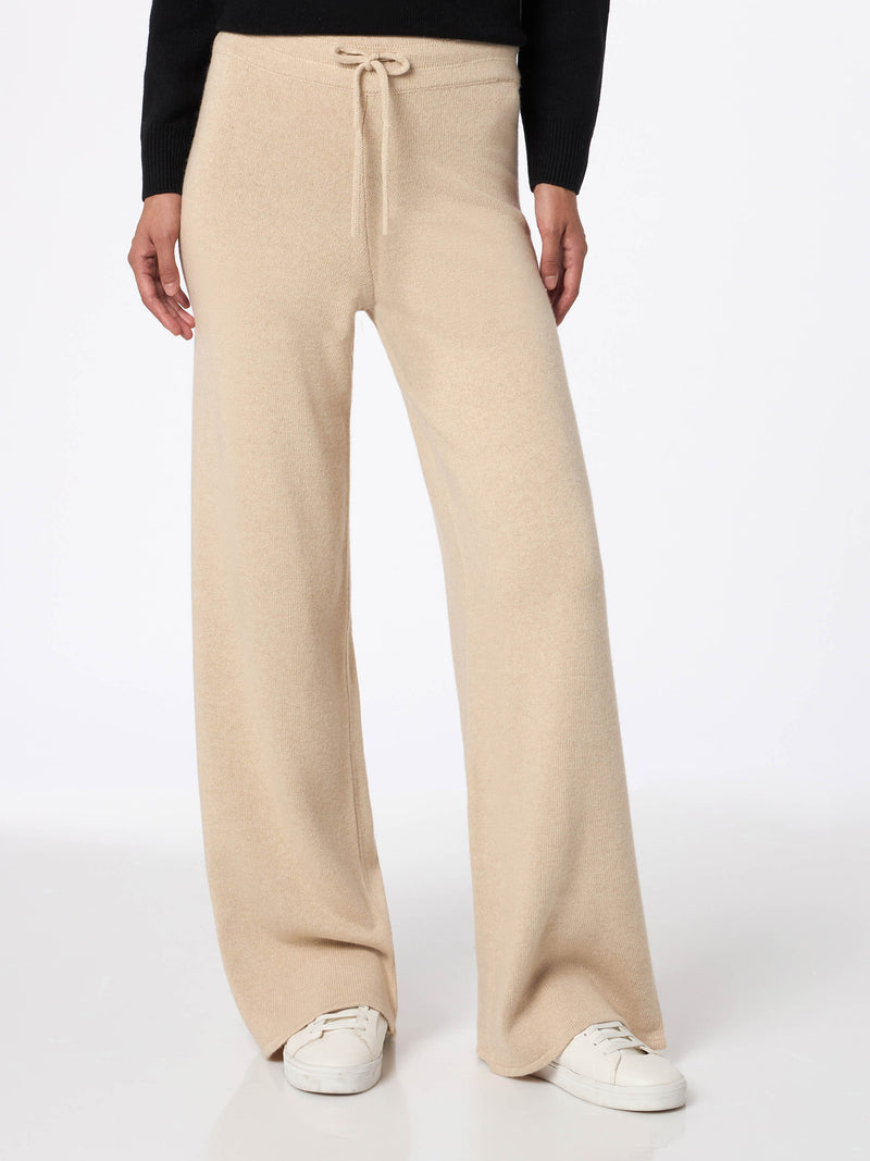 Pantaloni da donna beige in maglia Cambon