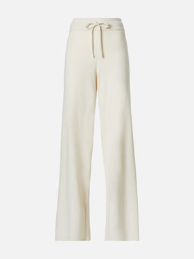 Pantaloni in maglia di cashmere bianco sporco Cambon