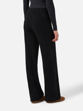 Pantaloni palazzo Cambon in pura lana neri a vita alta con coulisse