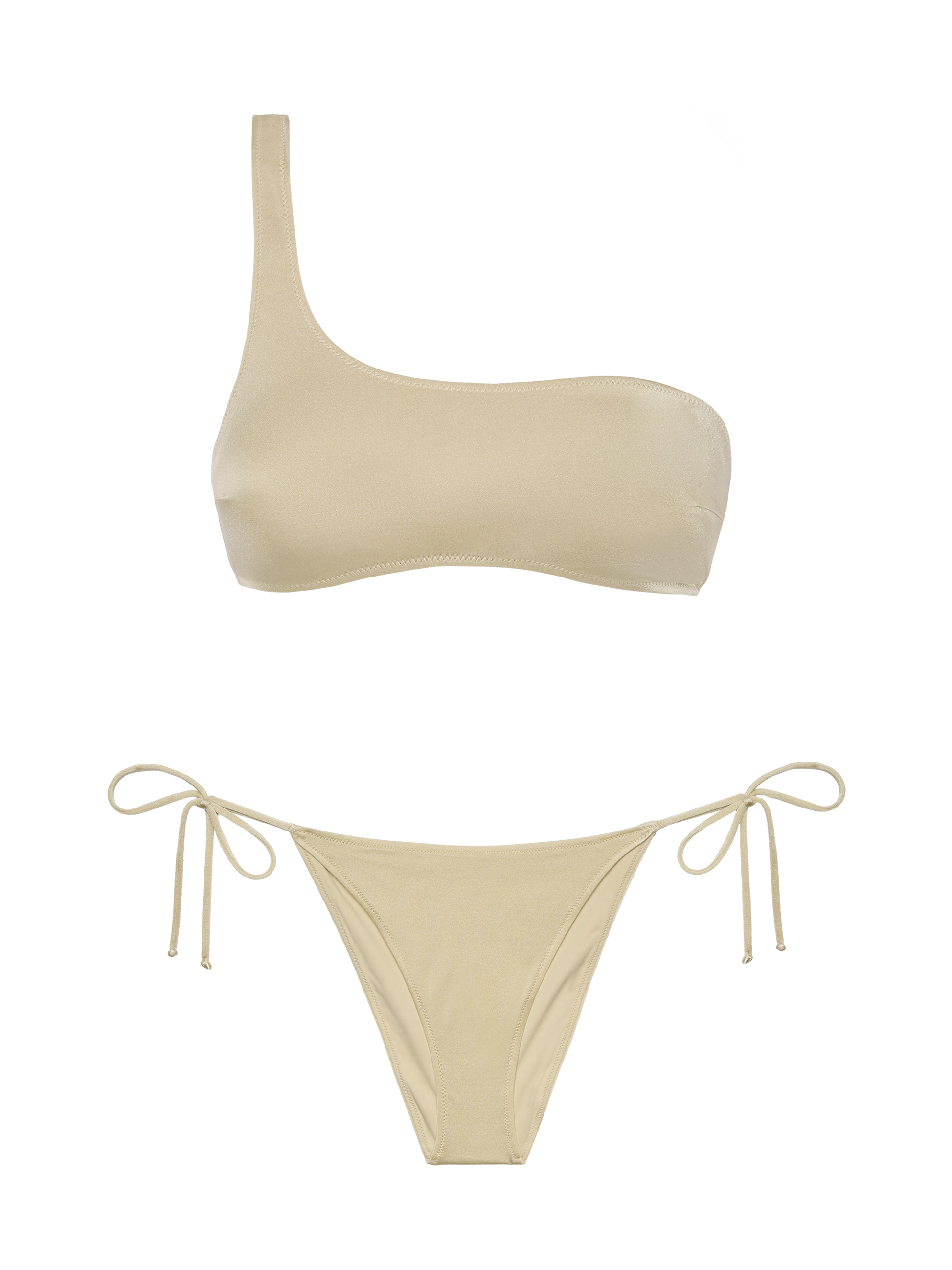 Bikini Celestine Virgo in shimmer oro con top a bralette monospalla e slip classici - MC2 Saint Barth