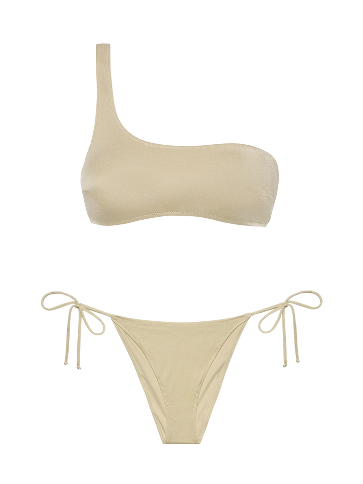 Bikini Celestine Virgo in shimmer oro con top a bralette monospalla e slip classici - MC2 Saint Barth