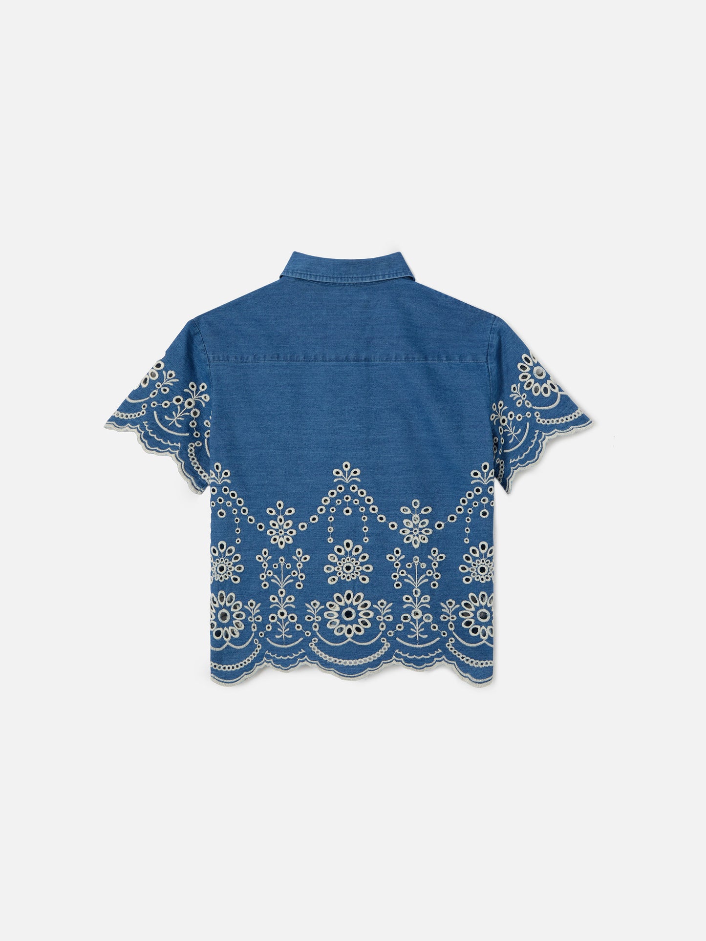 Clementine Jr Shirt in denim-effect chambray with sangallo embroidery
