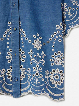 Clementine Jr Shirt in denim-effect chambray with sangallo embroidery