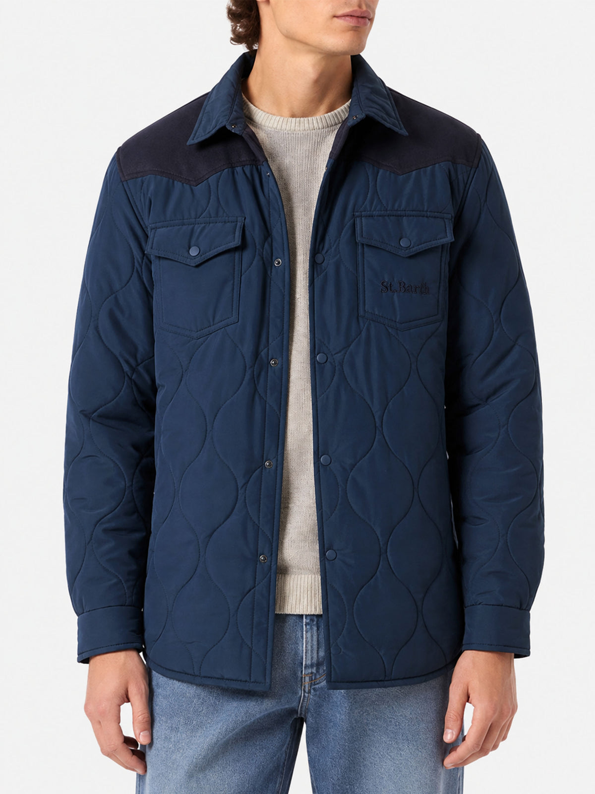 Navy blue Chalet Tex suede-effect padded jacket