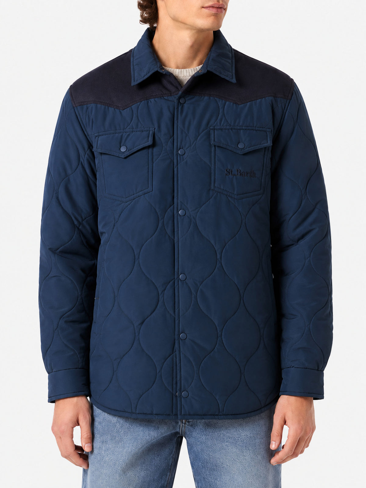 Navy blue Chalet Tex suede-effect padded jacket