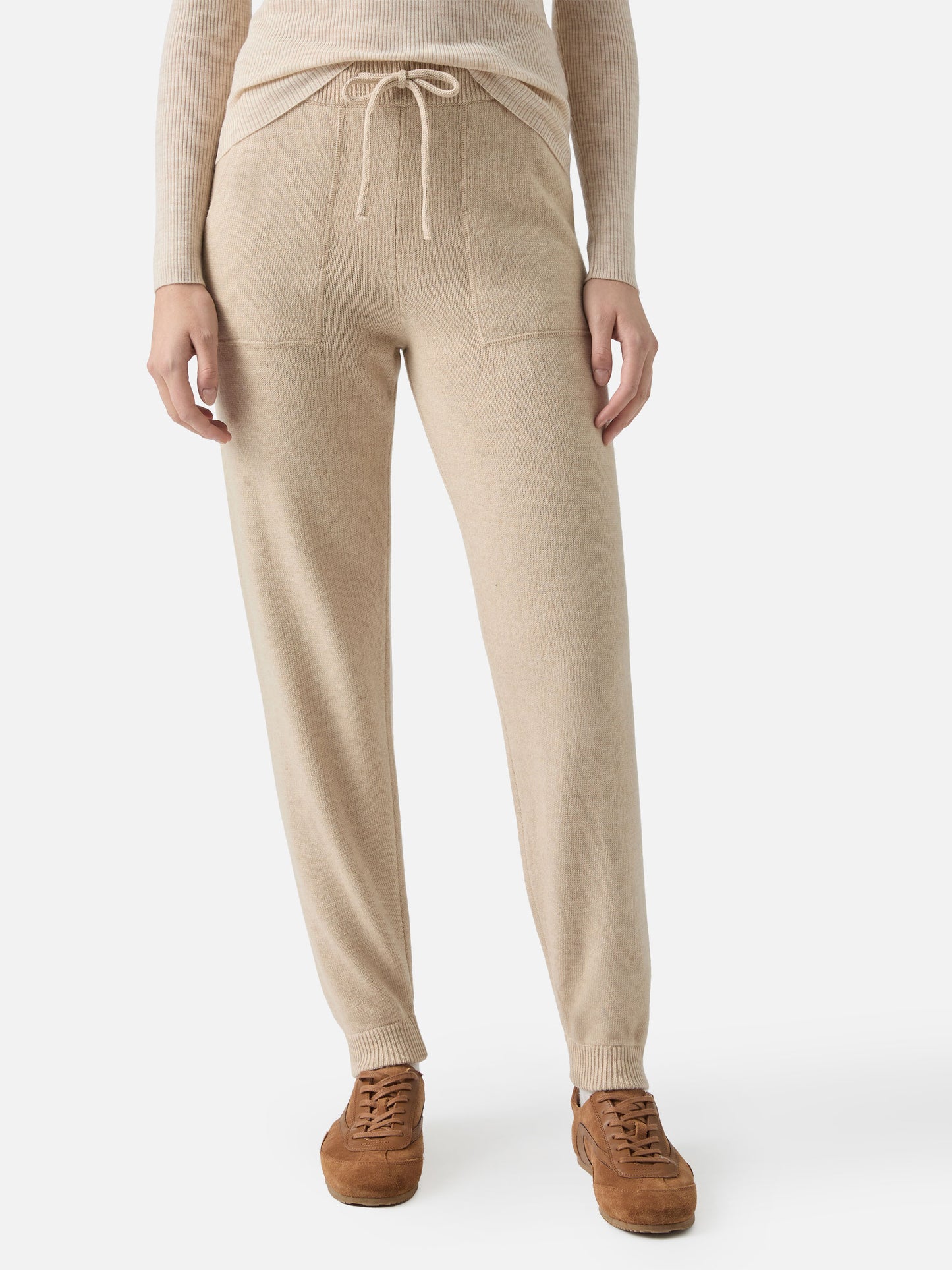 Pantaloni jogger beige Charlie in misto cashmere