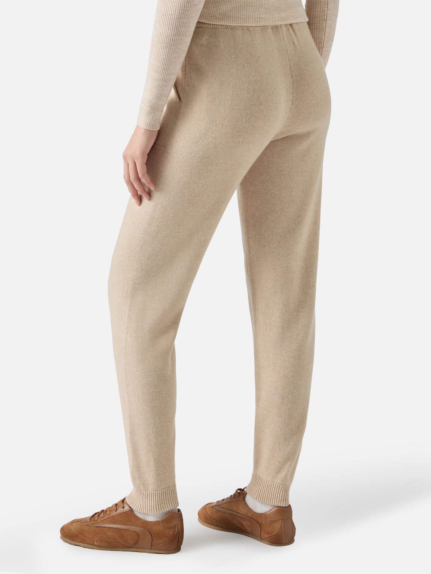 Pantaloni jogger beige Charlie in misto cashmere