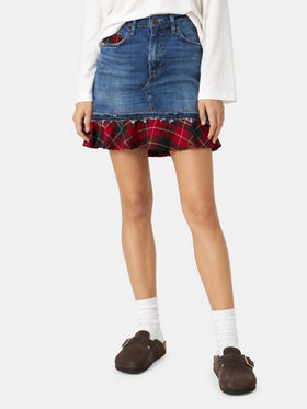 Jupe en denim Chelsy avec détails tartan 