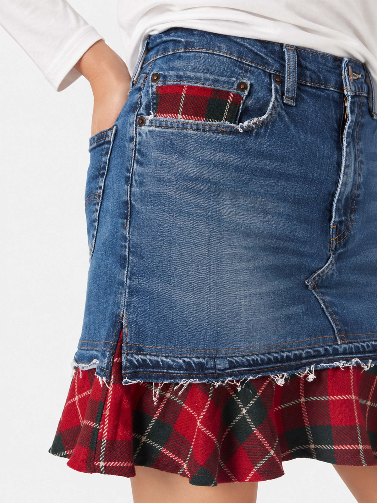 Jupe en denim Chelsy avec détails tartan 