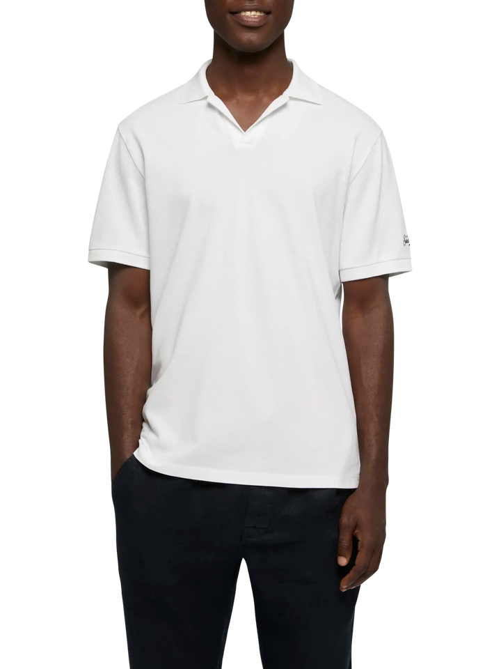 Polo Charles in piquet di cotone bianco senza bottoni