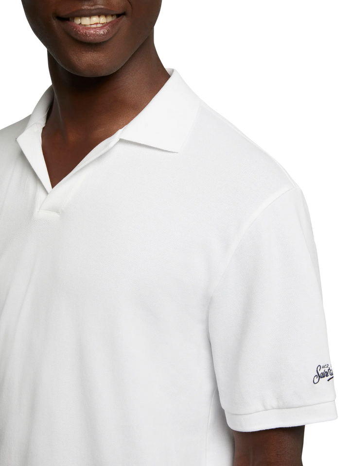 Polo Charles in piquet di cotone bianco senza bottoni
