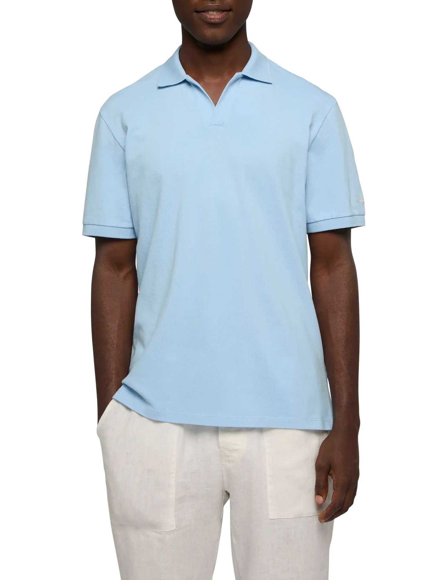 Light blue cotton piquet buttonless polo shirt Charles - MC2 Saint Barth