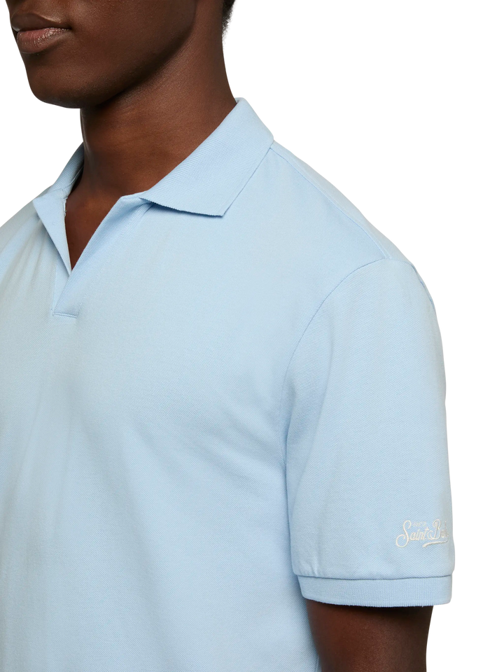 Light blue cotton piquet buttonless polo shirt Charles
