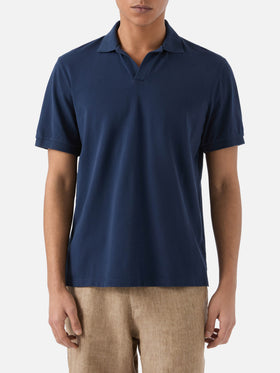 Charles polo in navy blue cotton piquet