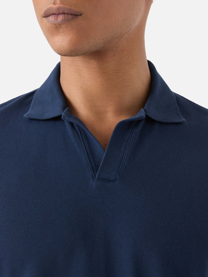 Charles polo in navy blue cotton piquet