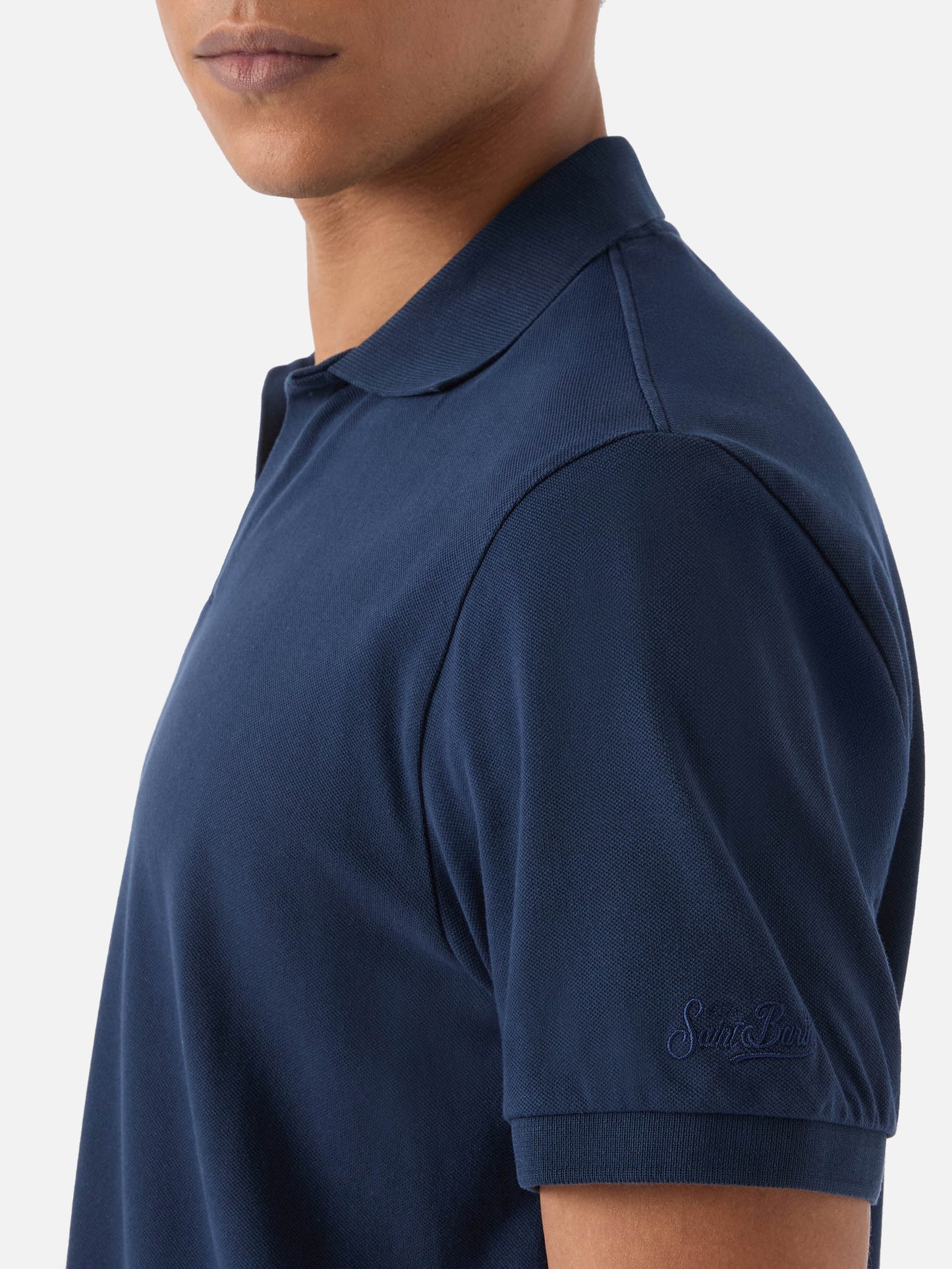 Charles polo in navy blue cotton piquet