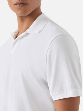 White Charles polo in solid color cotton piquet