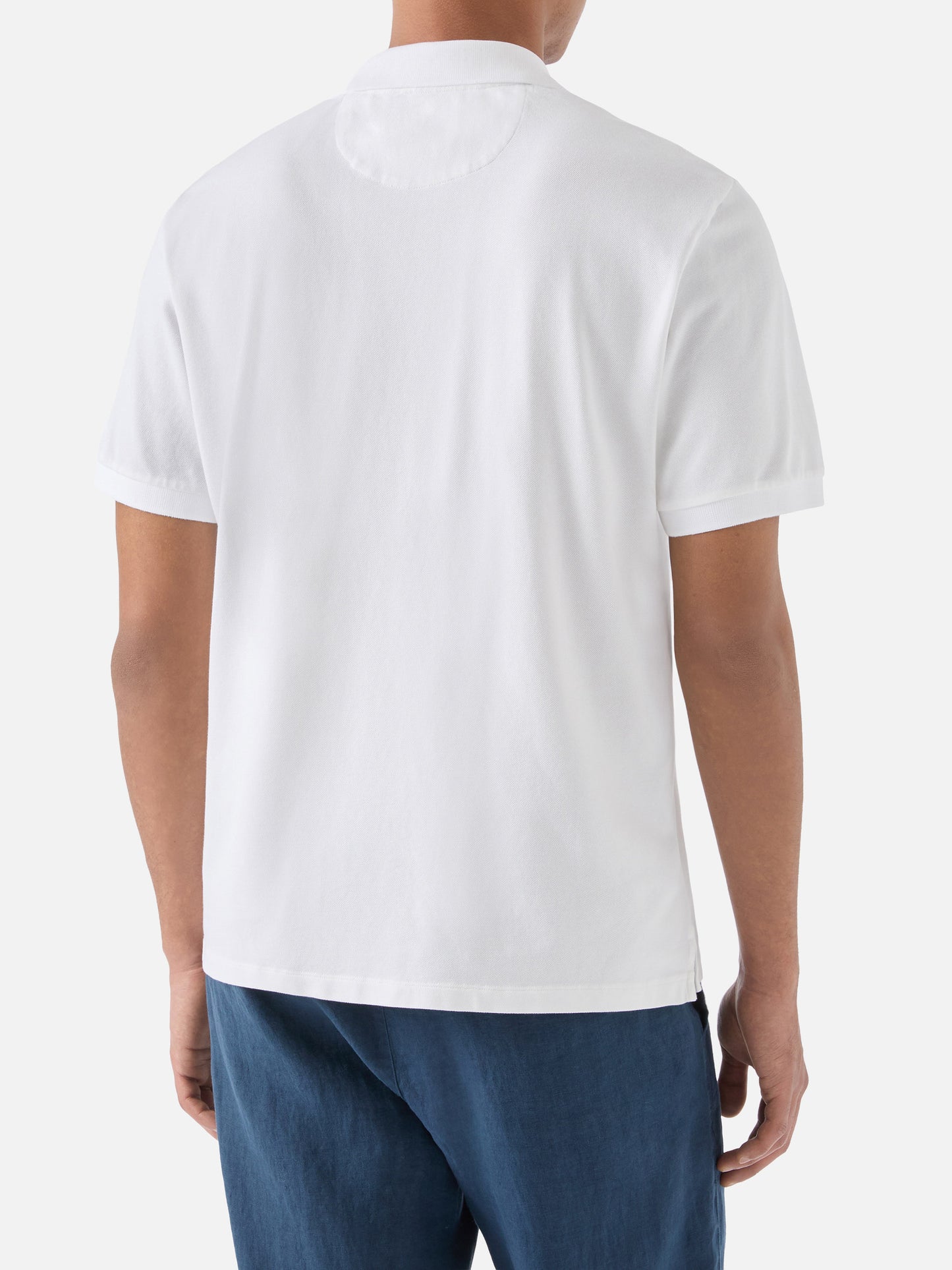 White Charles polo in solid color cotton piquet