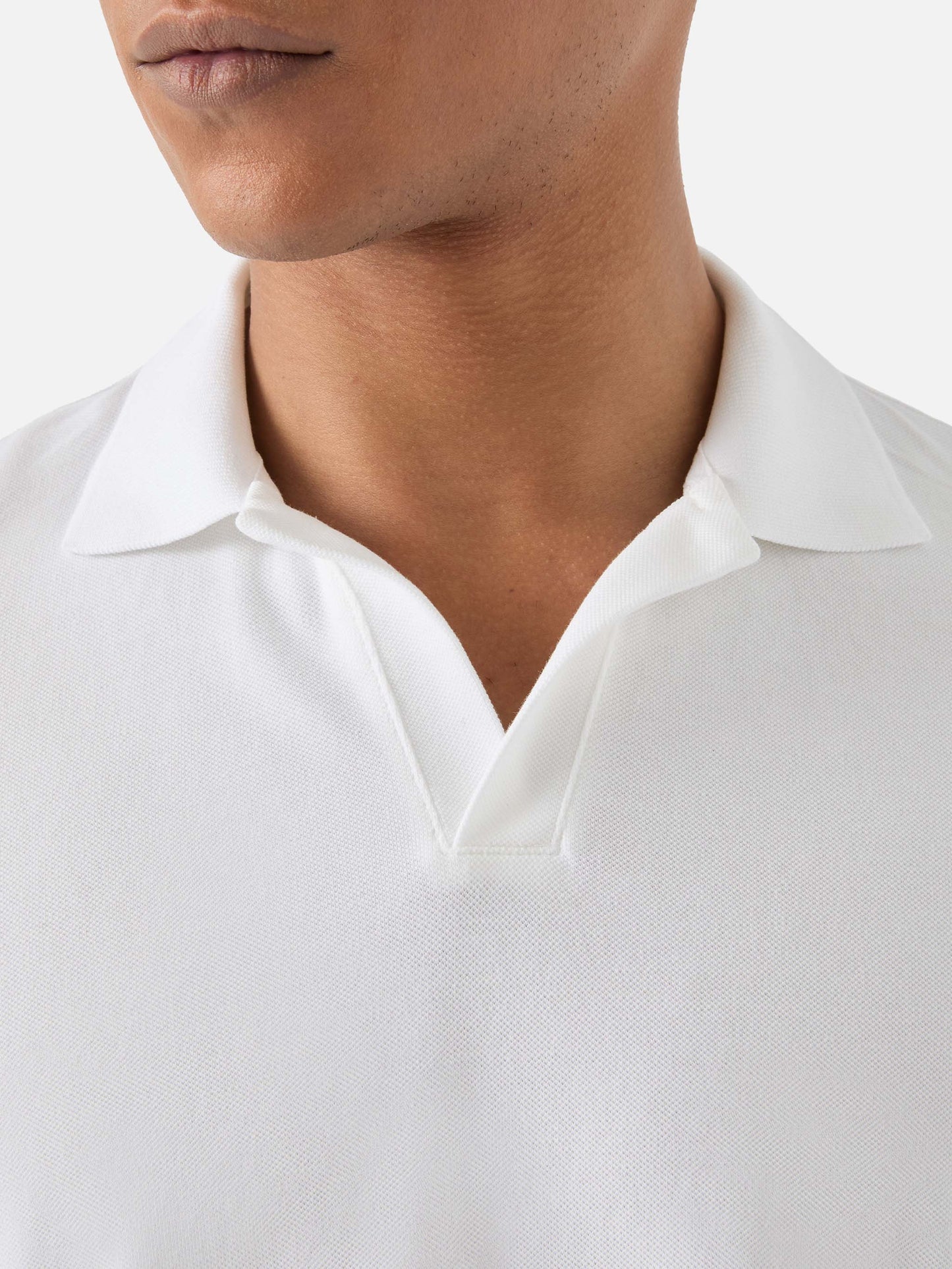 White Charles polo in solid color cotton piquet