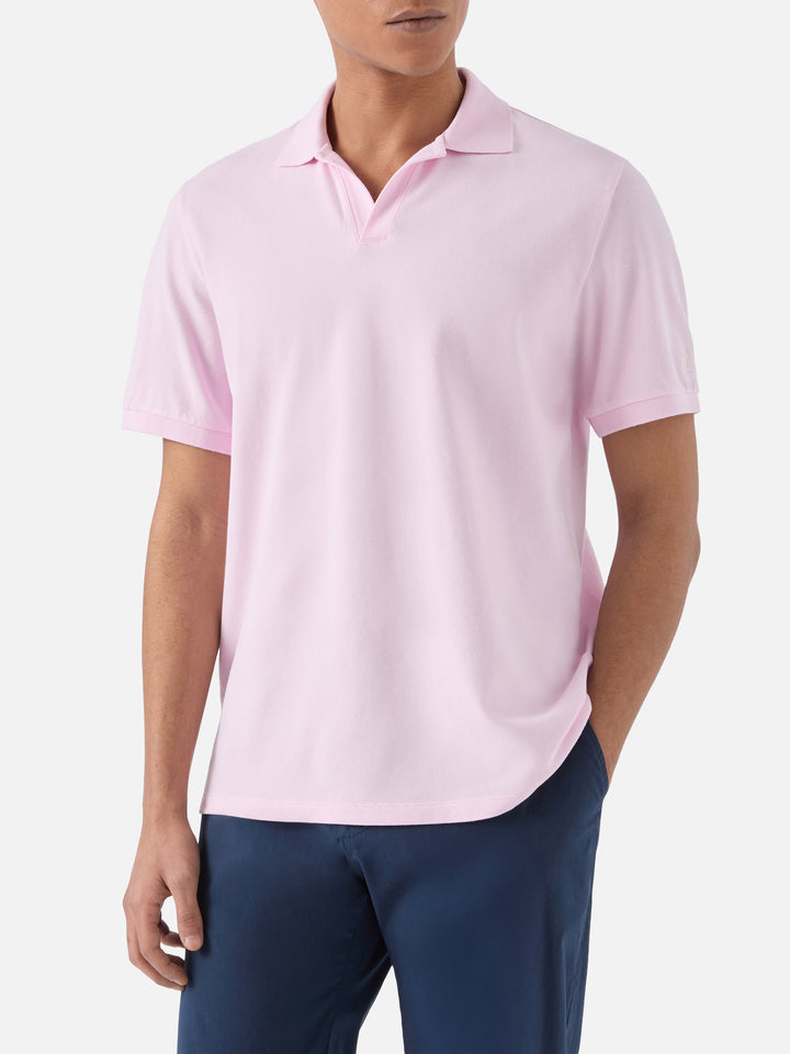 Pink Charles polo in solid color cotton piquet