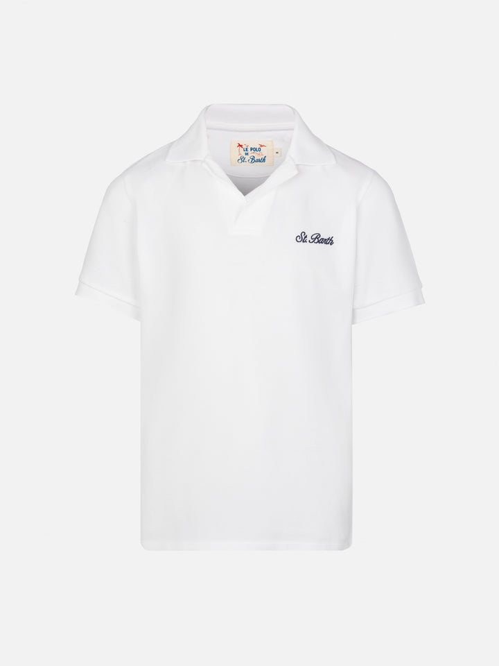 White cotton piquet buttonless polo shirt Charles Jr
