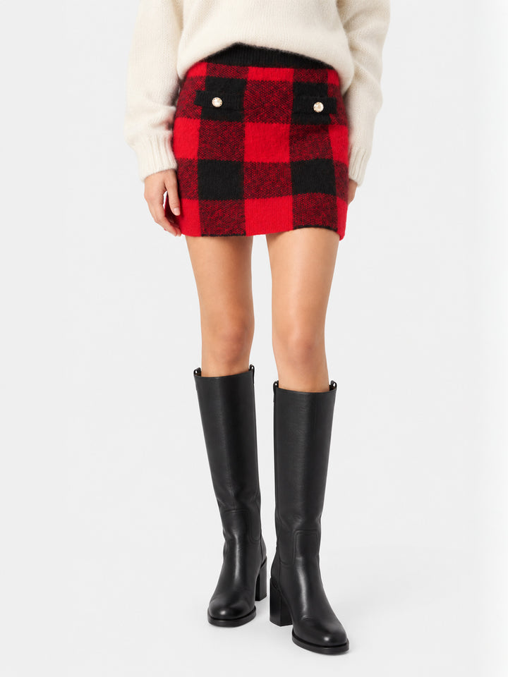 Chatel red tartan knit skirt
