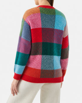 Soft brushed multicolor check cardigan Chloe with rhinestone embellishment