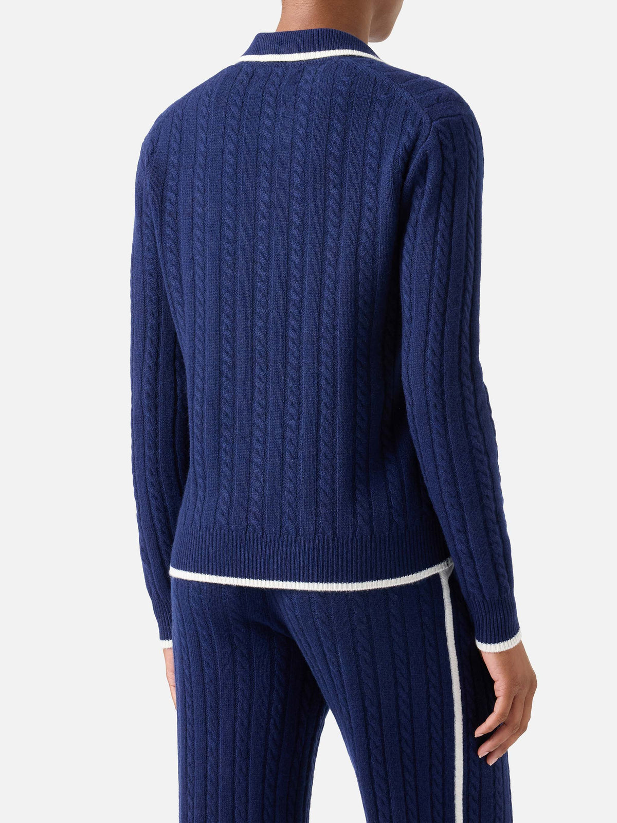 Polo en laine Night blue Clichy avec col polo en maille et pointelle 