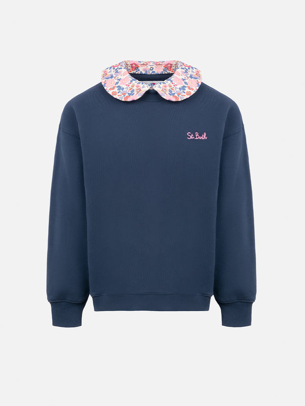 Blaues Rundhals-Sweatshirt Coleen mit Blumenkragen für Mädchen