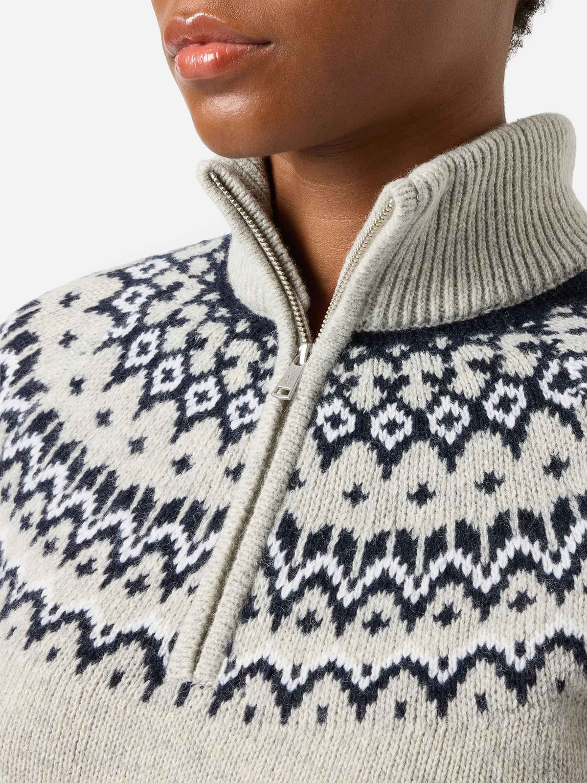 Grauer Clyde Half-Zip-Strick aus Wollmischung mit nordischem Muster 