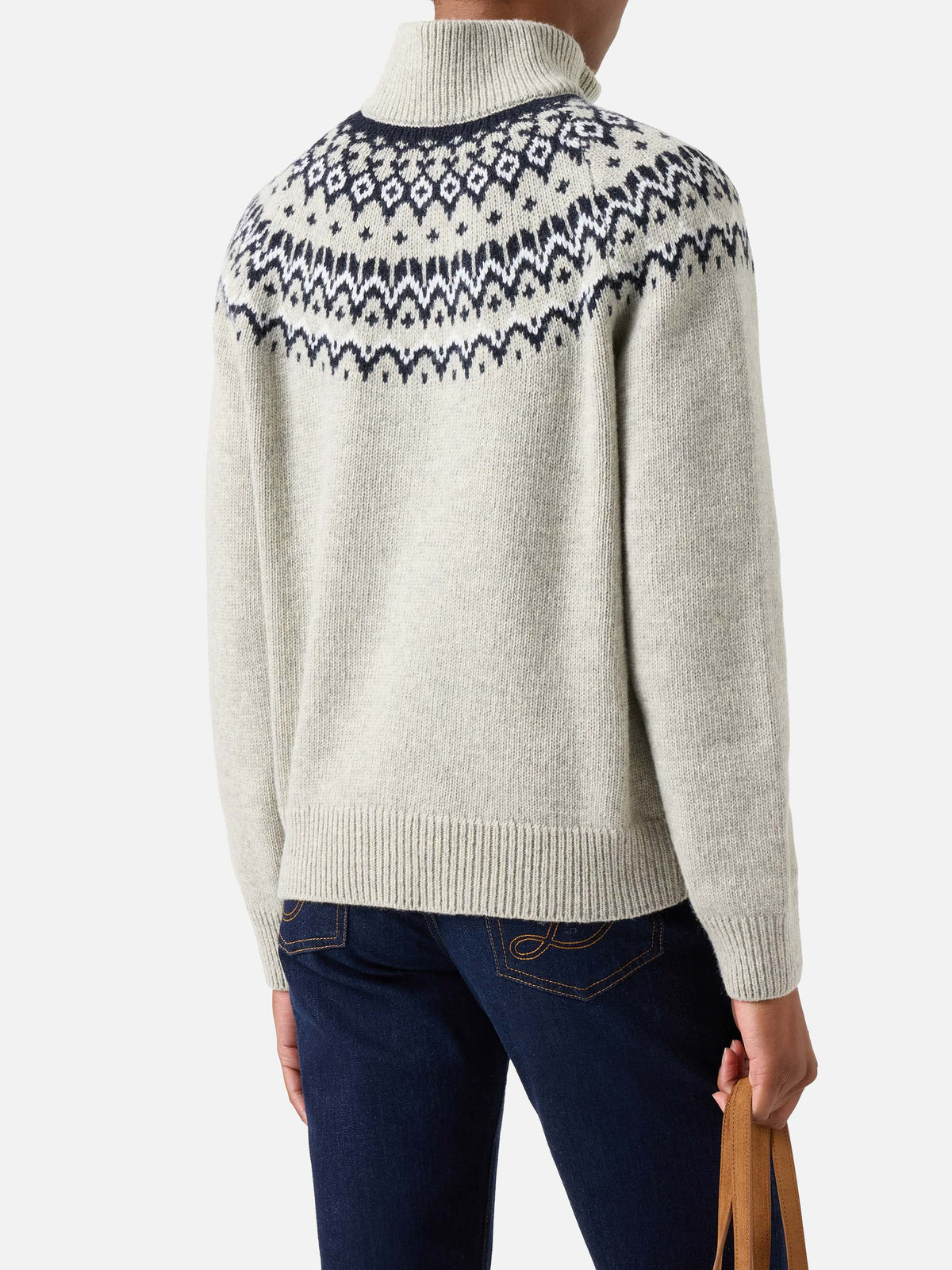 Grauer Clyde Half-Zip-Strick aus Wollmischung mit nordischem Muster 
