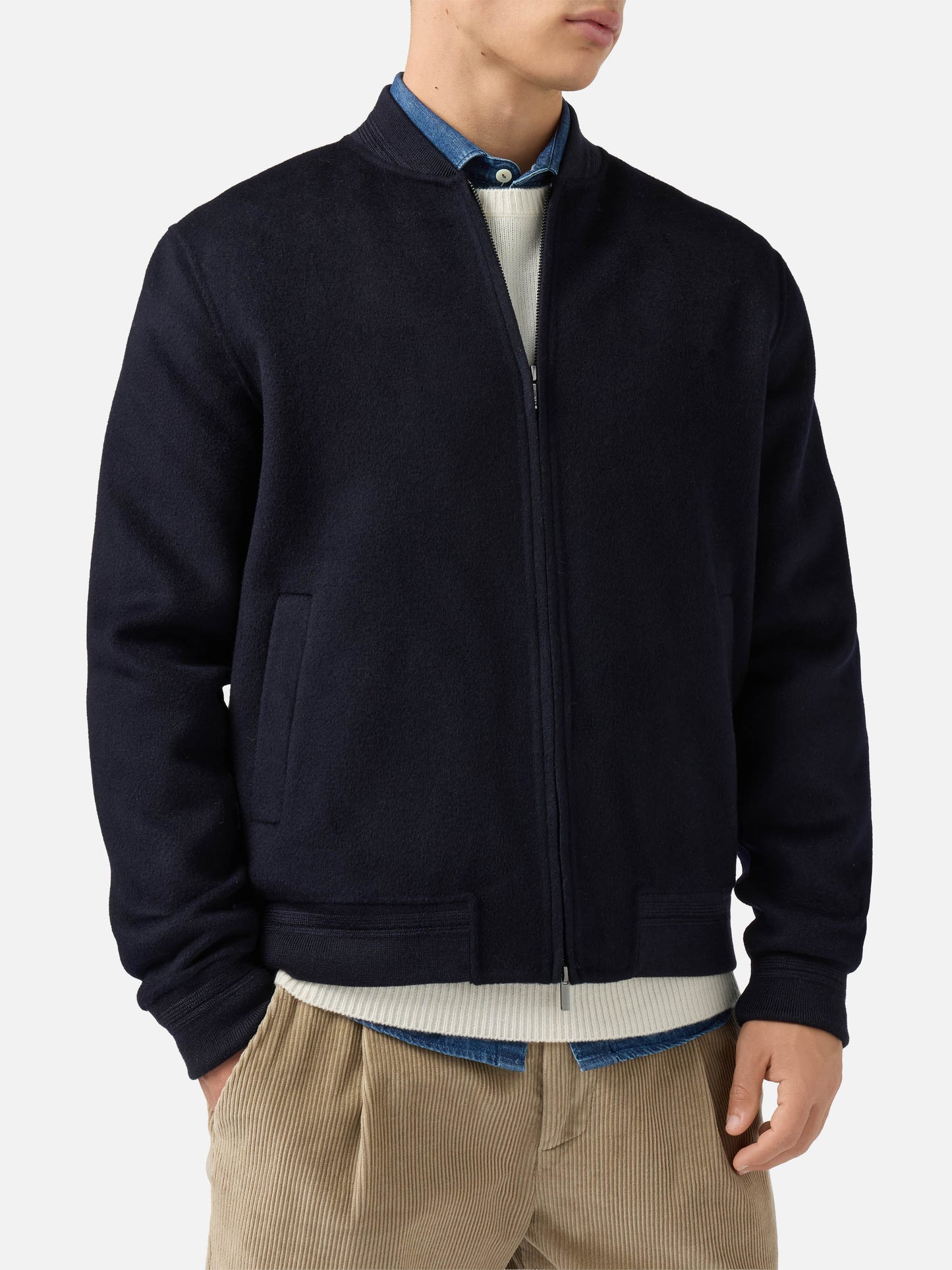 Unlined Camden wool bomber in blue