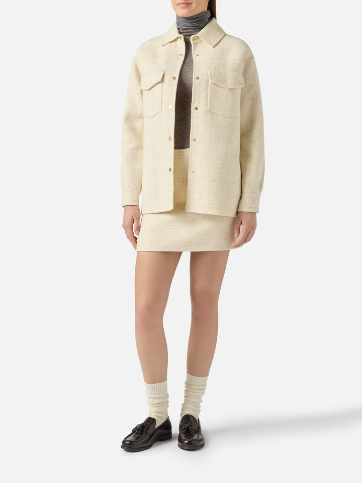 Damen Wolltweed weißer Rock Katrine mit Pailletten