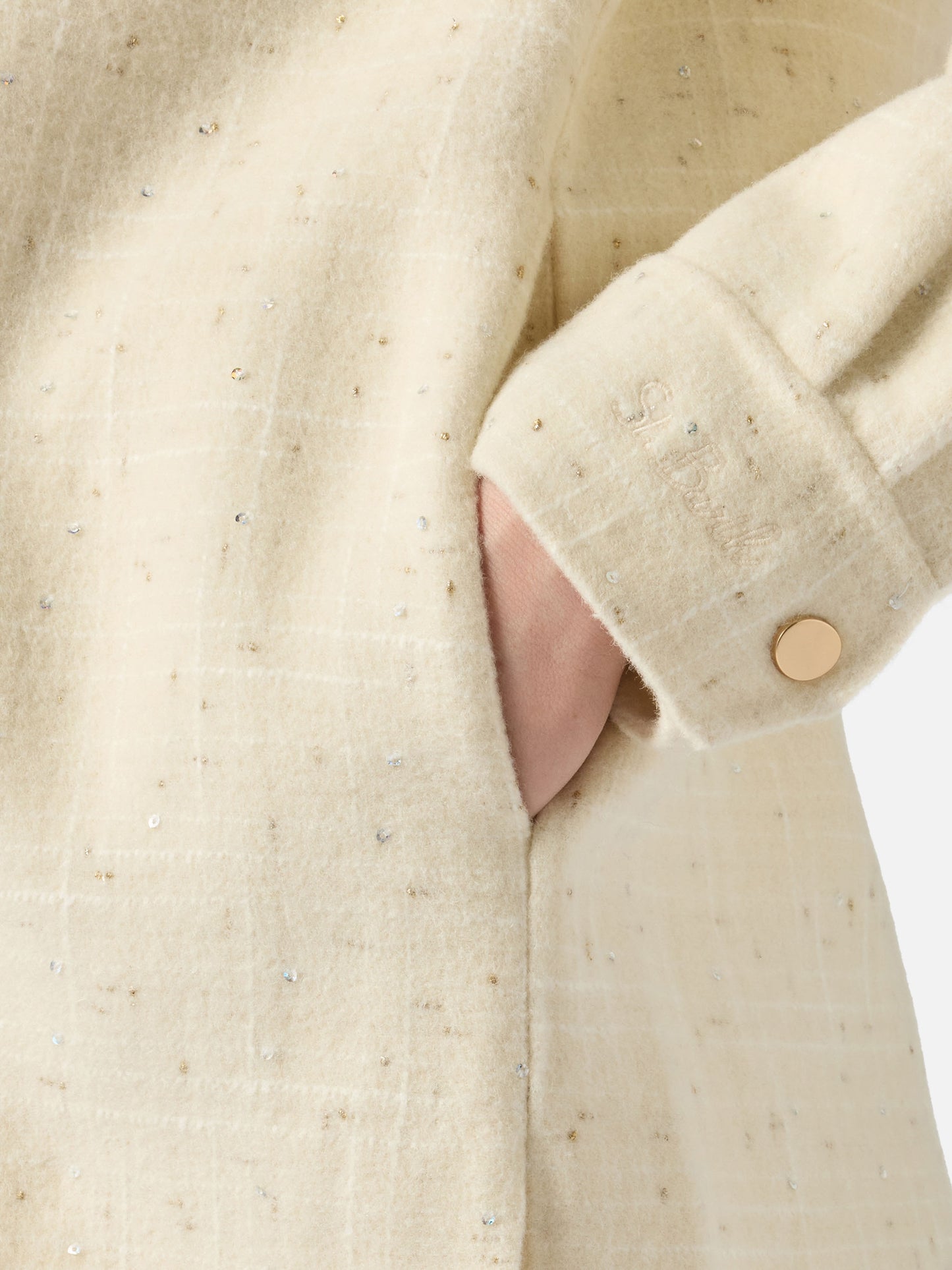 Weiße Woll-Tweedjacke für Damen von Chantel mit Pailletten