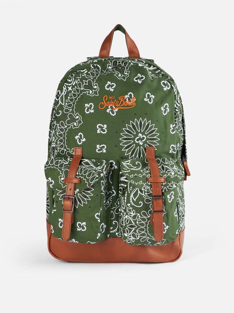 Canvas backpack Cody with green bandanna print