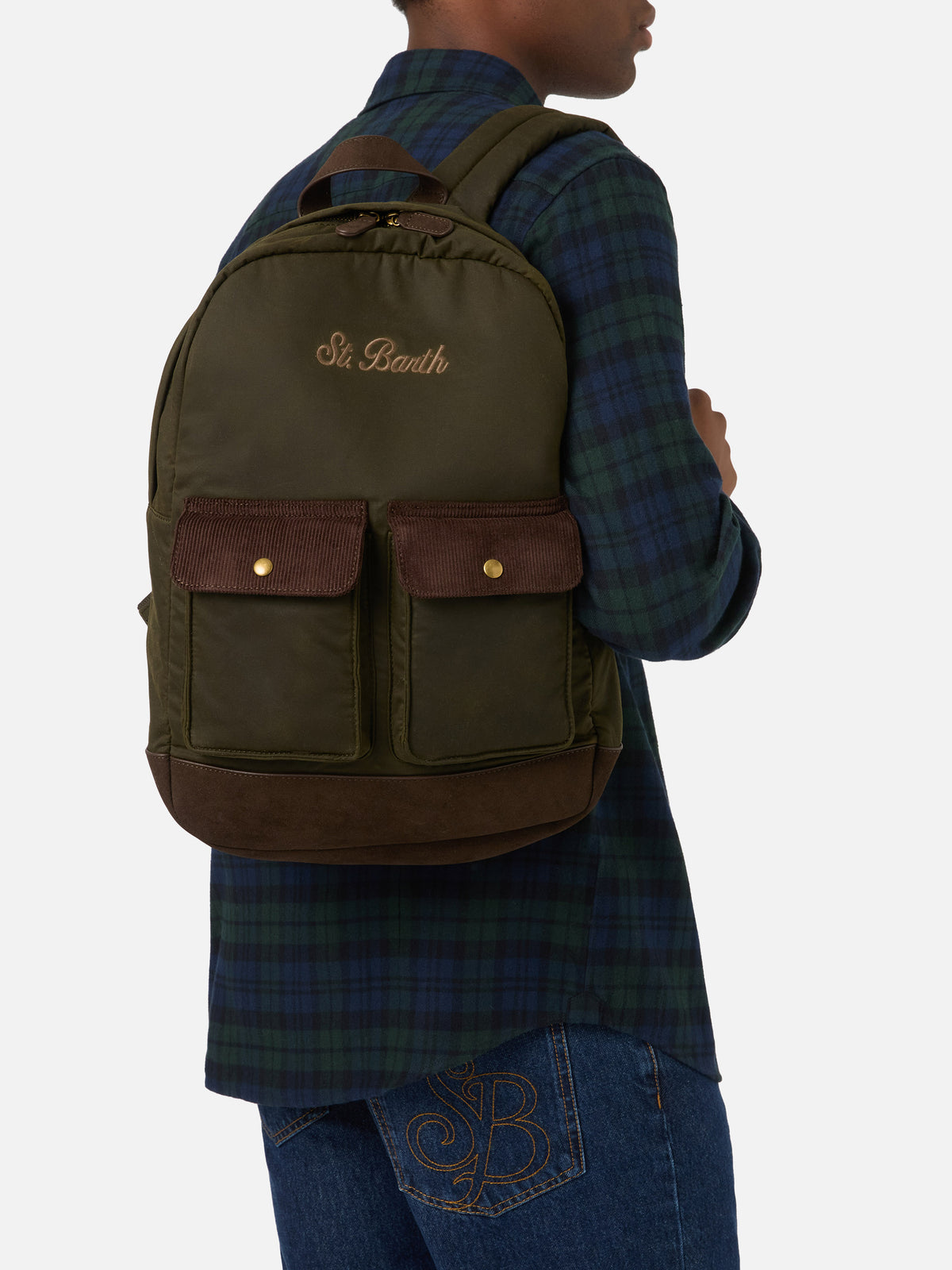 Sac à dos ciré vert militaire Cody avec logo brodé 