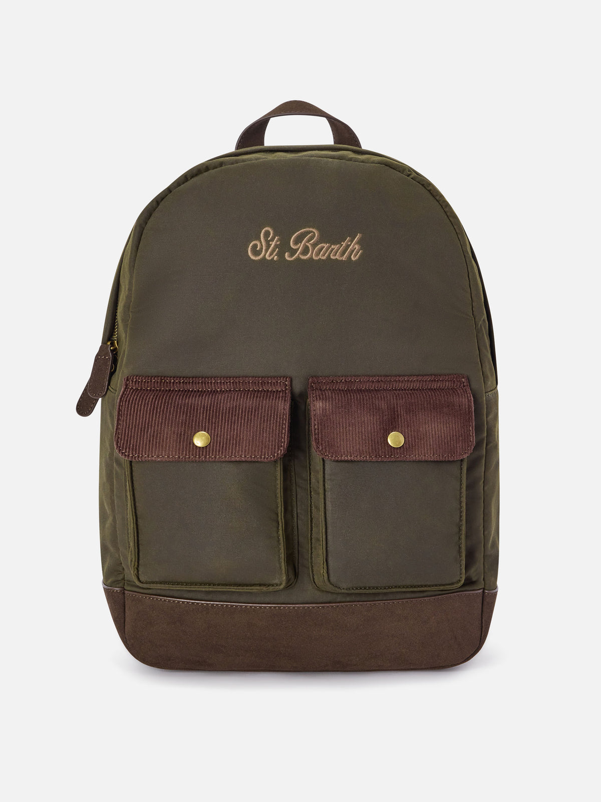 Military green Cody waxed backpack with logo embroidery