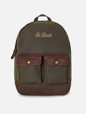 Military green Cody waxed backpack with logo embroidery