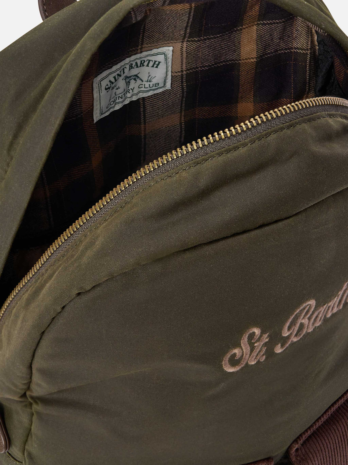 Military green Cody waxed backpack with logo embroidery